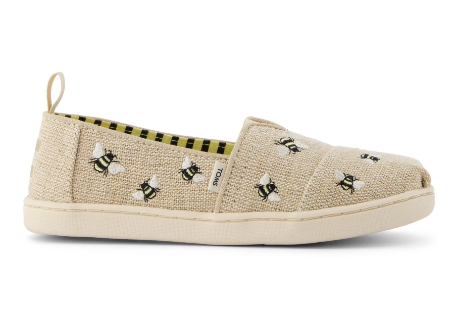 TOMS Youth Alpargata Kids Shoes - Embroidered Bees Design