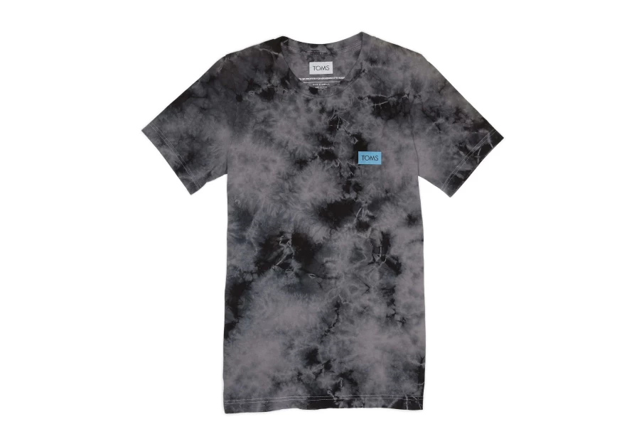 TOMS Grey Black Tie-Dye Short Sleeve Logo Crew Neck T-Shirt