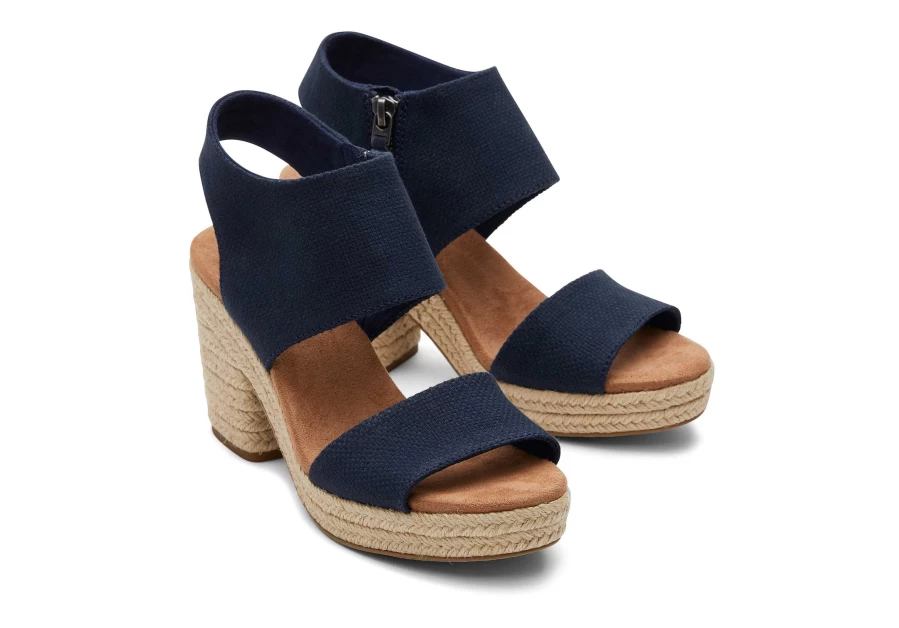 TOMS Basket Weave Navy Rope Platform Sandal - Majorca Style Slip-On