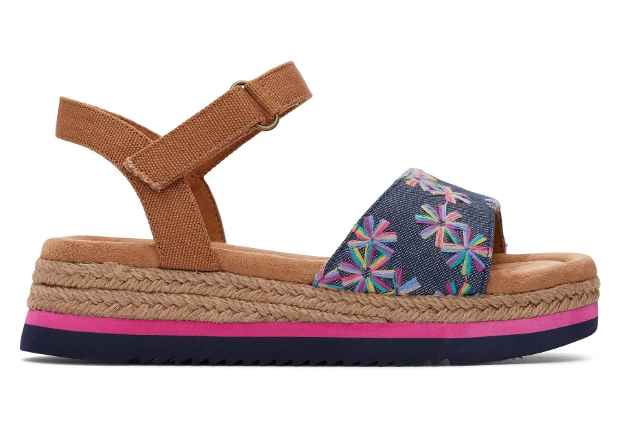TOMS Youth Diana Navy Floral Embroidered Kids Shoes
