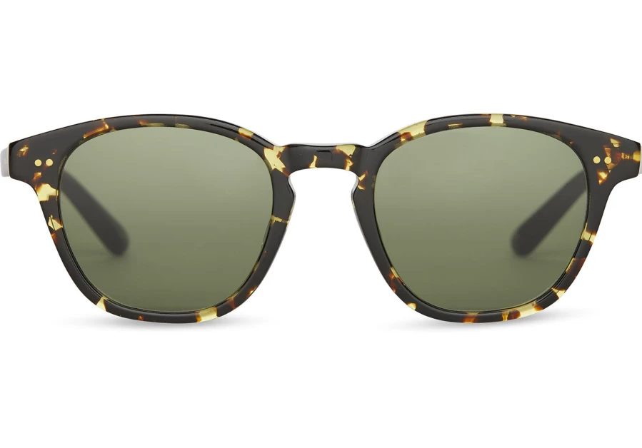 TOMS Wyatt Havana Handcrafted Sunglasses - Eco Havana Tortoise Frame, Glass Bottle Green Lens
