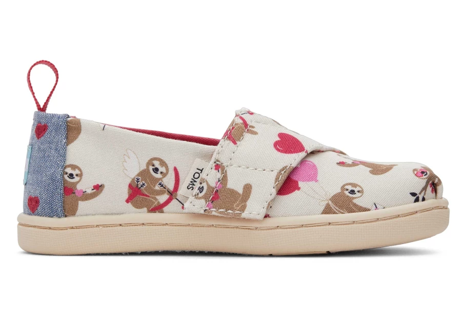TOMS Alpargata Sloth Print Toddler Shoes for Valentine's Day - Natural Sloths