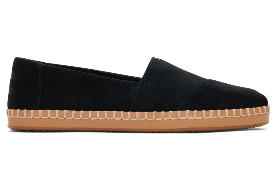 TOMS Black Suede Alpargata Leather Wrap Espadrille Shoes