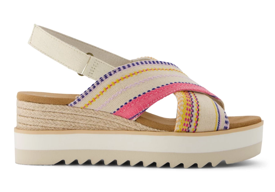 TOMS Diana Crossover Wedge Sandal in Fuchsia Stripes | Comfortable Women's Fashion Footwear