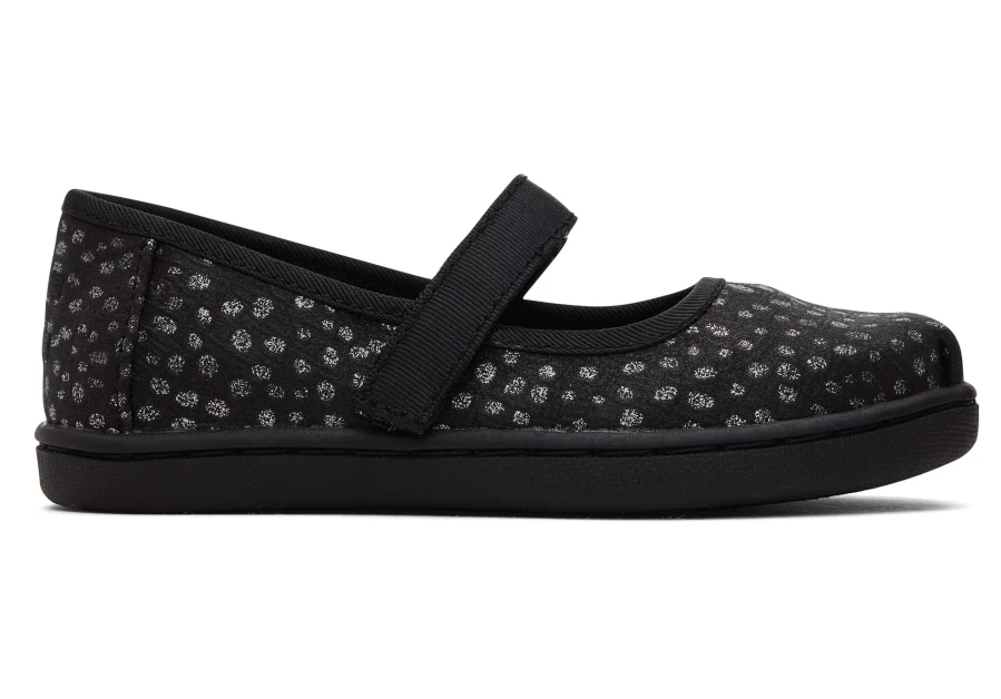 TOMS Mary Jane Toddler Shoes for Girls - Black Foil Comfortable Slip-Ons