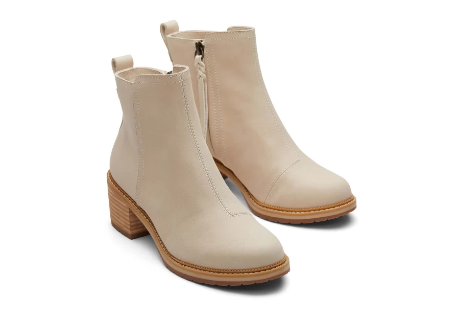 TOMS Marina Beige Leather Heeled Boots for Women - Comfortable & Stylish Ankle Booties