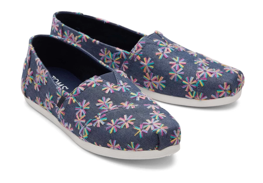 TOMS Women's Alpargata Navy Embroidered Floral Slip-On Espadrille Shoes